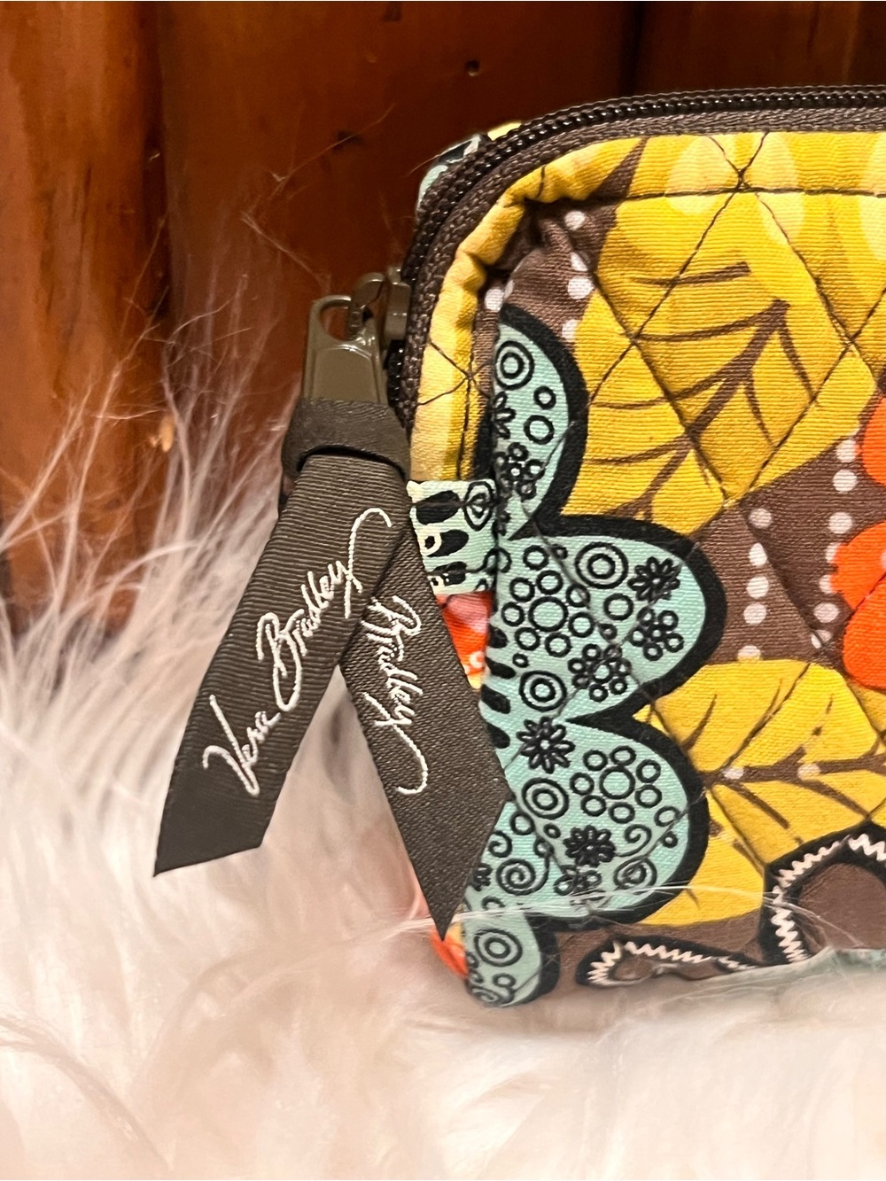 Vera Bradley Orange Floral Quilted Cosmetic Pouch with Aqua & Yellow Accents - Picture 5 of 9